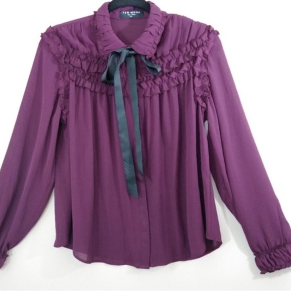 Excellent preloved condition Few Moda Wine Color Hidden-button Blouse Size Med - Picture 3 of 11